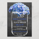 Invitation Fête de l'mariée Mason Jar Chalkboard Blue Hydrang<br><div class="desc">Jolie invitation à la douche nuptiale rustique à la campagne avec un bocal de mason dessiné à la main et un accent hydrangée. Le arrière - plan de tableau noir est un dessin imprimé sur le papier. Tous les textes par défaut peuvent être entièrement customisés avec vos propres mots pour...</div>