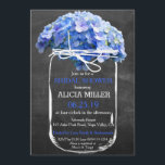 Invitation Fête de l'mariée Mason Jar Chalkboard Blue Hydrang<br><div class="desc">Jolie invitation à la douche nuptiale rustique à la campagne avec un bocal de mason dessiné à la main et un accent hydrangée. Le arrière - plan de tableau noir est un dessin imprimé sur le papier. Tous les textes par défaut peuvent être entièrement customisés avec vos propres mots pour...</div>