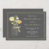 Invitation Fête de l'mariée Mason Jar gris et jaune rustique (Devant / Derrière)