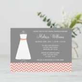 Invitation Fête de l'mariée moderne Chevron Gown Coral Grey (Debout devant)