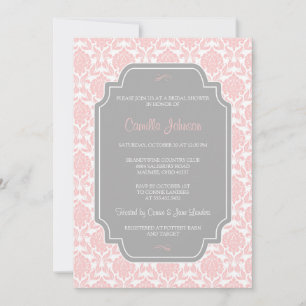 Invitation Fête de l'mariée moderne élégante en damas roses