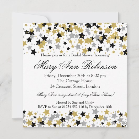 Invitation Fête de l'mariée moderne Gold Parties scintillant (Devant)