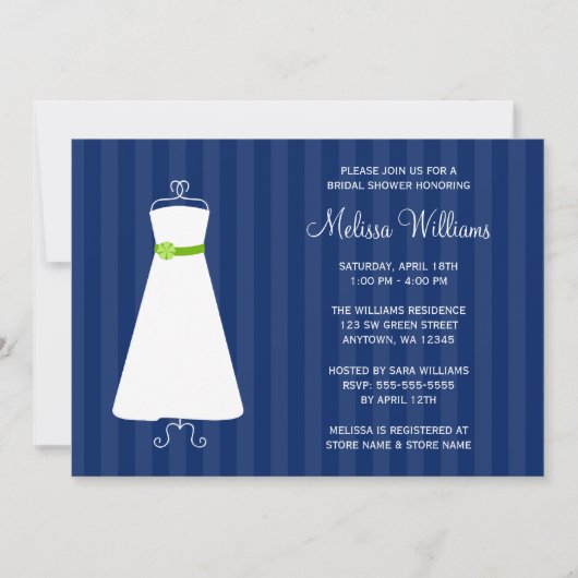 Invitation Fête de l'mariée moderne Navy Blue and Green Gown (Devant)