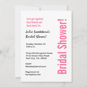 Invitation Fête de l'mariée moderne Zebra Black White Pink