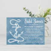 Invitation Fête de l'mariée nautique Ancre d'eau bleu (Debout devant)