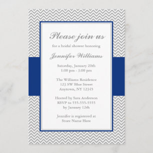 Invitation Fête de l'mariée Navy Blue and Grey Chevron