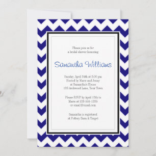 Invitation Fête de l'mariée Navy Blue & White Chevron