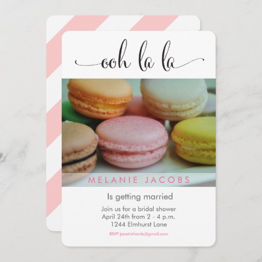 Invitation Fête de l'mariée Ooh La Macaron (Devant / Derrière)