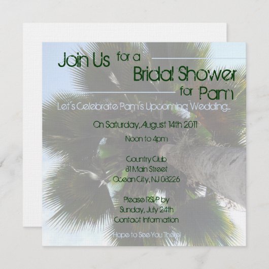 Invitation Fête de l'mariée Palm Tree (Devant / Derrière)