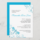 Invitation Fête de l'mariée Pointillisme de libellule bleu et (Devant / Derrière)