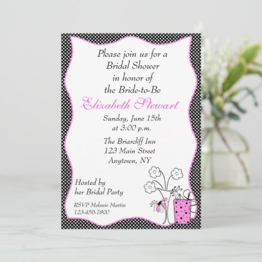 Invitation Fête de l'mariée Polka Dot Chic (Debout devant)