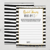 Invitation Fête de l'mariée Qui suis-je partie| Gold Confetti (Devant / Derrière)