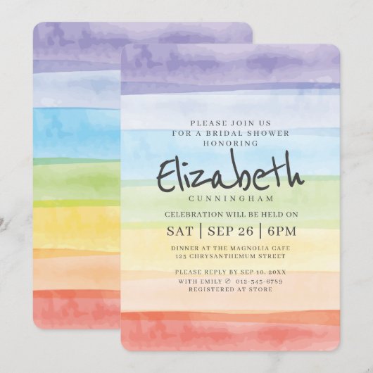 Invitation Fête de l'mariée Rainbow Watercolor (Devant / Derrière)