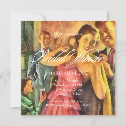 Invitation Fête de l'mariée rétro (Devant)