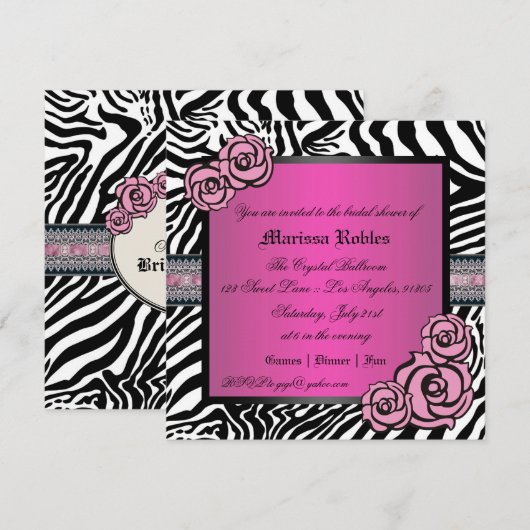 Invitation Fête de l'mariée rose (Devant / Derrière)