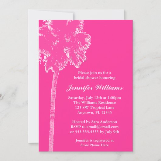 Invitation Fête de l'mariée rose-chaud Palm Tree moderne (Devant)