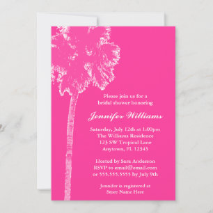 Invitation Fête de l'mariée rose-chaud Palm Tree moderne
