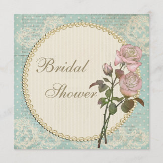 Invitation Fête de l'mariée Rose chic Pearls and Lace Shabby