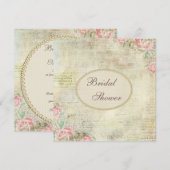 Invitation Fête de l'mariée Rose chic Pearls and Lace Shabby (Devant / Derrière)