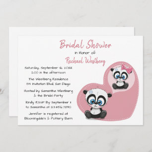 Invitation Fête de l'mariée rose Panda Teddy Bear Heart Maria