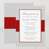 Invitation Fête de l'mariée rouge et gris de Chevron (Devant / Derrière)