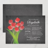 Invitation Fête de l'mariée rouge tulipe moderne (Devant / Derrière)