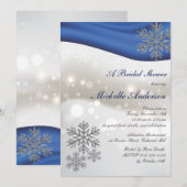 Invitation Fête de l'mariée Royal Blue Silver Snowflakes (Devant / Derrière)