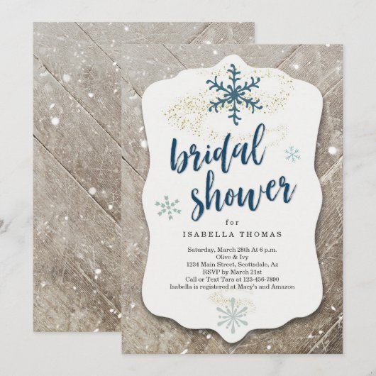 Invitation Fête de l'mariée Russe de neige hivernale (Devant / Derrière)