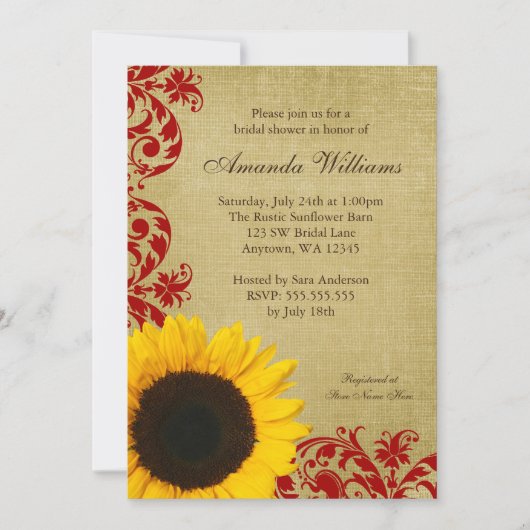 Invitation Fête de l'mariée Russe des tourbières rouges du to (Devant)