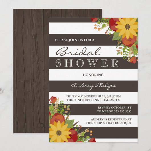 Invitation Fête de l'mariée russe du bouquet de tournesol (Devant / Derrière)