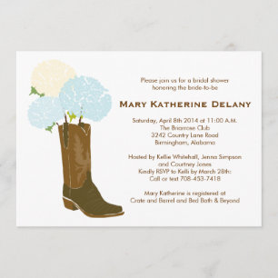 Invitation Fête de l'mariée Rustic Hydrangea Cowboy Boot Invi