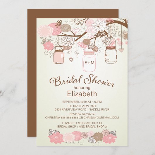 Invitation Fête de l'mariée rustique de Mason Jar (Devant / Derrière)