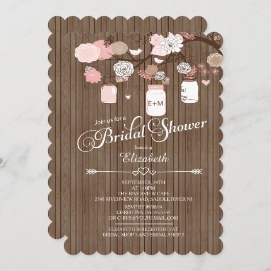 Invitation Fête de l'mariée rustique de Mason Jar (Devant / Derrière)