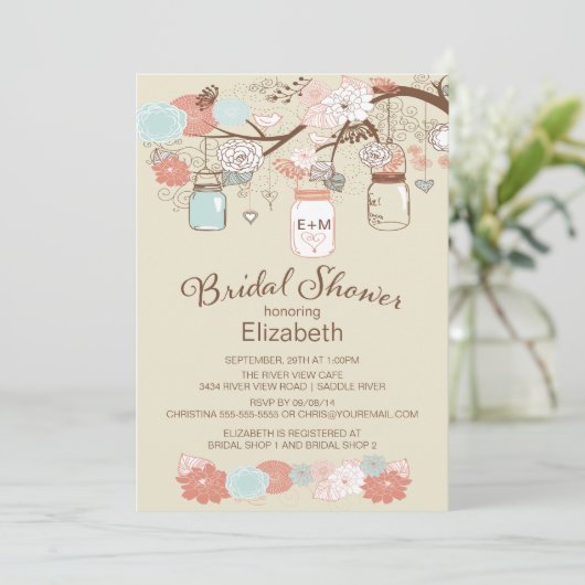 Invitation Fête de l'mariée rustique de Mason Jar (Debout devant)