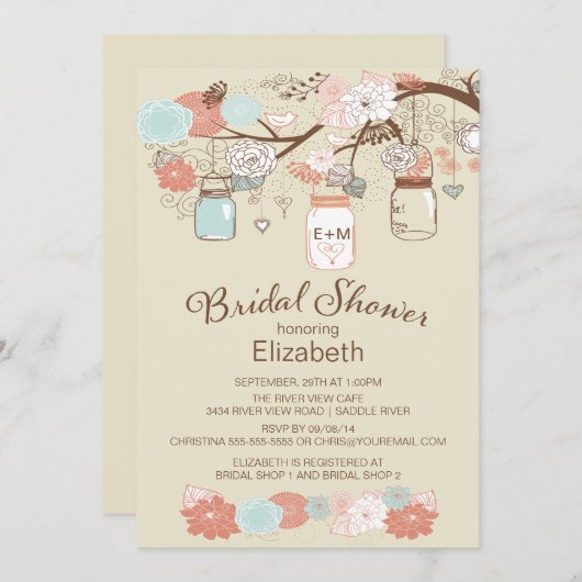 Invitation Fête de l'mariée rustique de Mason Jar (Devant / Derrière)