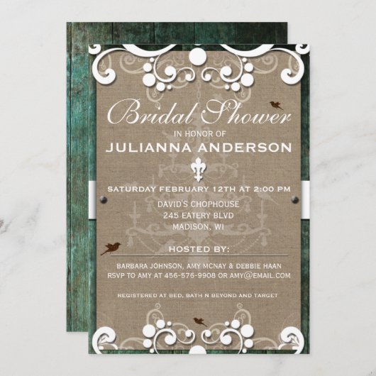 Invitation Fête de l'mariée Shabby Chic Rustic Burlap Invitat (Devant / Derrière)