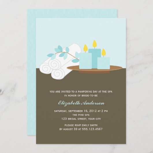 Invitation Fête de l'mariée Spa {aqua} (Devant / Derrière)