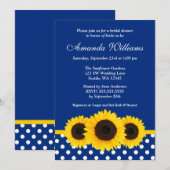 Invitation Fête de l'mariée Sunflower Blue and White Polka Do (Devant / Derrière)