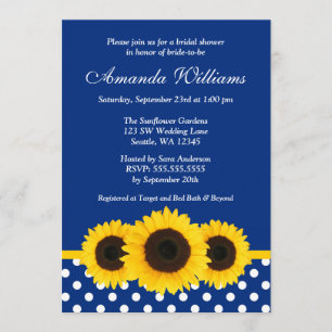 Invitation Fête de l'mariée Sunflower Blue and White Polka Do