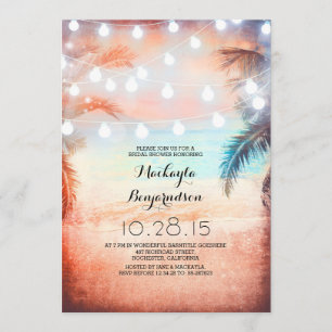 Invitation Fête de l'mariée Sunset Beach & String Lights