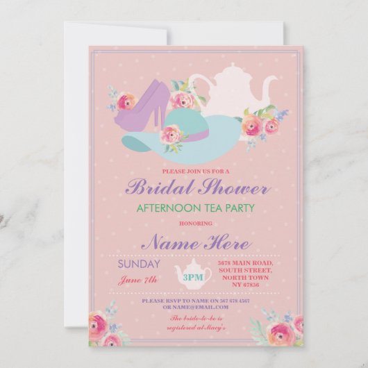 Invitation Fête de l'mariée Teapot Casquette Chaussures Bache (Devant)