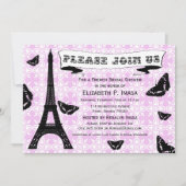 Invitation Fête de l'mariée Tour Eiffel rose et noir Invitati (Devant)