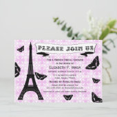 Invitation Fête de l'mariée Tour Eiffel rose et noir Invitati (Debout devant)