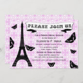 Invitation Fête de l'mariée Tour Eiffel rose et noir Invitati (Devant / Derrière)