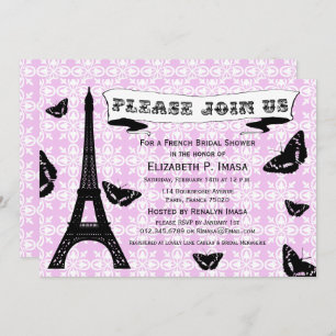 Invitation Fête de l'mariée Tour Eiffel rose et noir Invitati