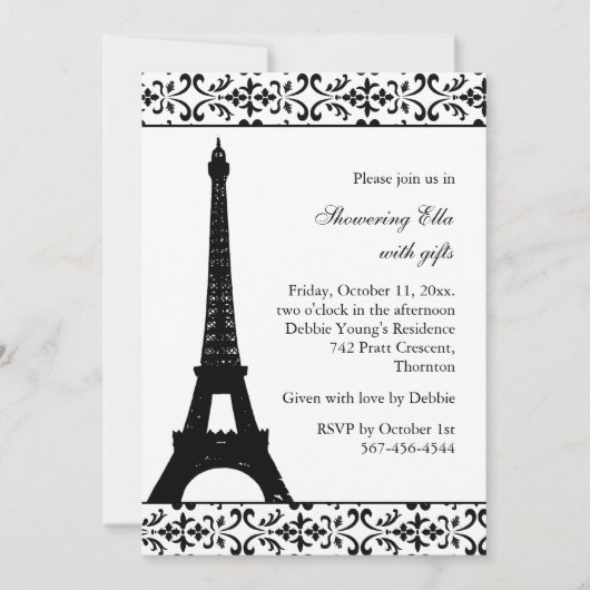 Invitation Fête de l'mariée Tres Paris (blanc) (Devant)