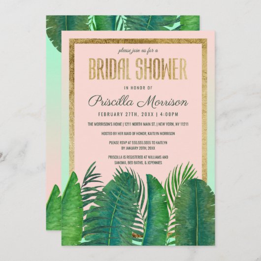 Invitation Fête de l'mariée Tropical Palm Tree Banana Leaf Go (Devant / Derrière)