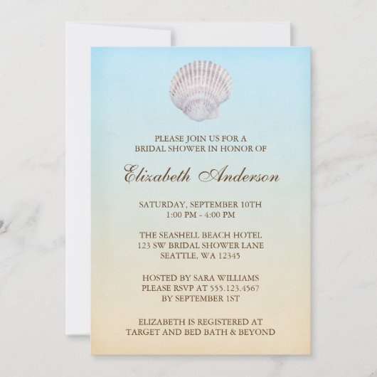 Invitation Fête de l'mariée Tropical Seashell Beach (Devant)