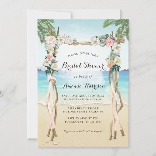 Invitation Fête de l'mariée tropicale florale de Beach Arbor  (Devant)