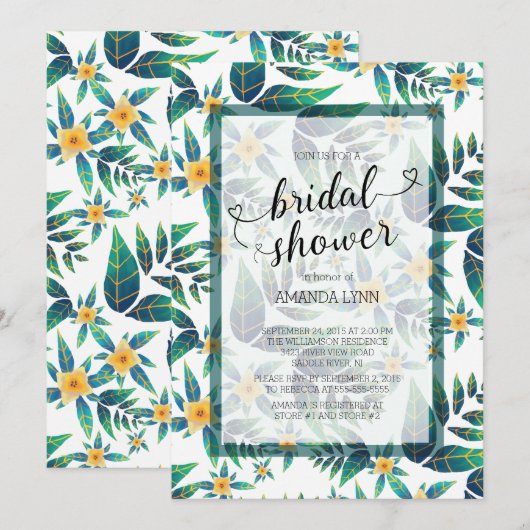 Invitation Fête de l'mariée tropicale Hibiscus Floral (Devant / Derrière)